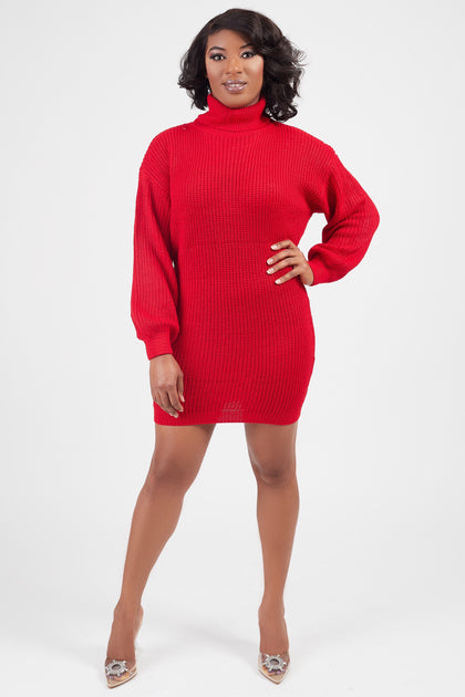 Red turtleneck sales sweater dress